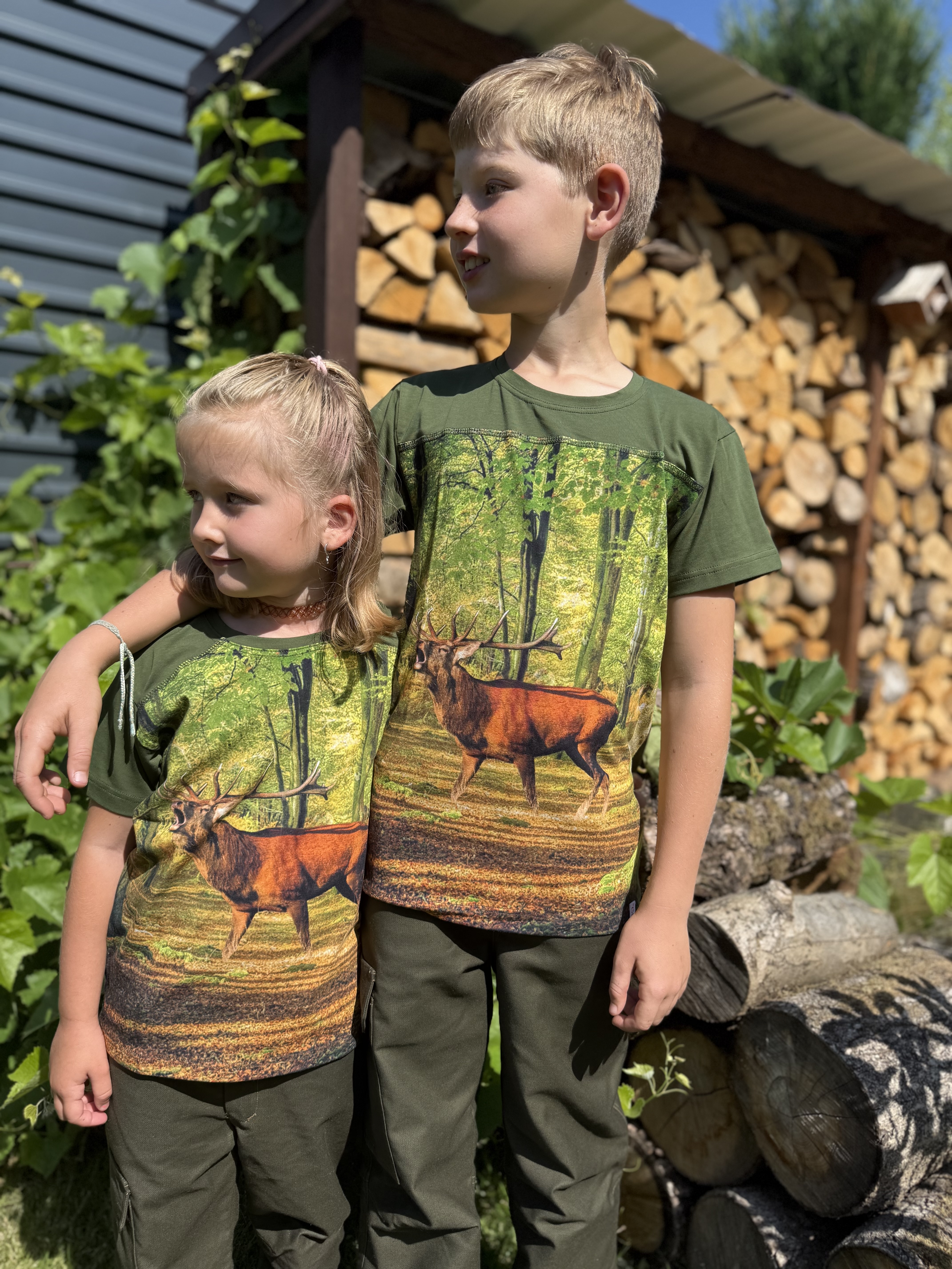 Dětské myslivecké tričko s krátkým rukávem - panel jelen 
