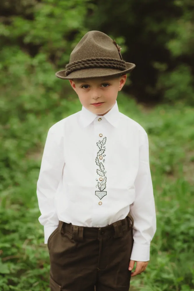 Dětská myslivecká košile výšivka dubový list.